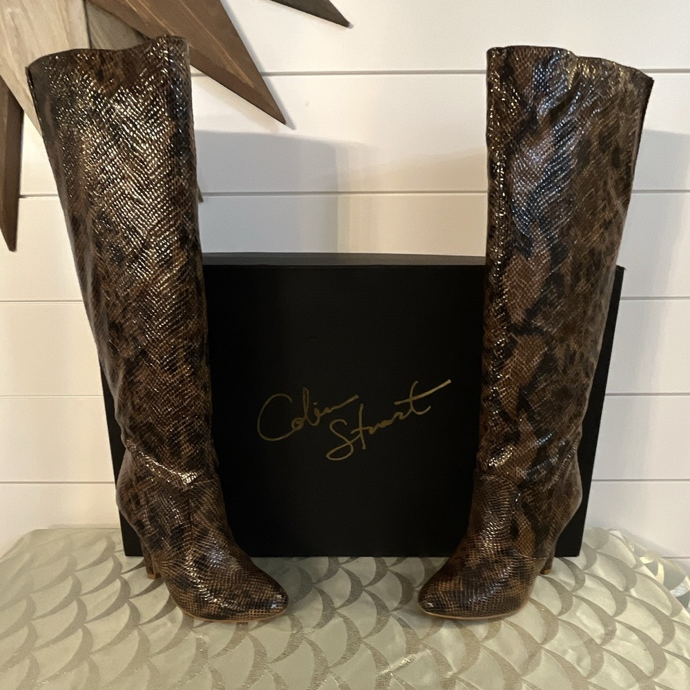 Vintage Colin Stuart Brown Snakeskin Slouch Knee High Boots NIB Size 6B Y2K